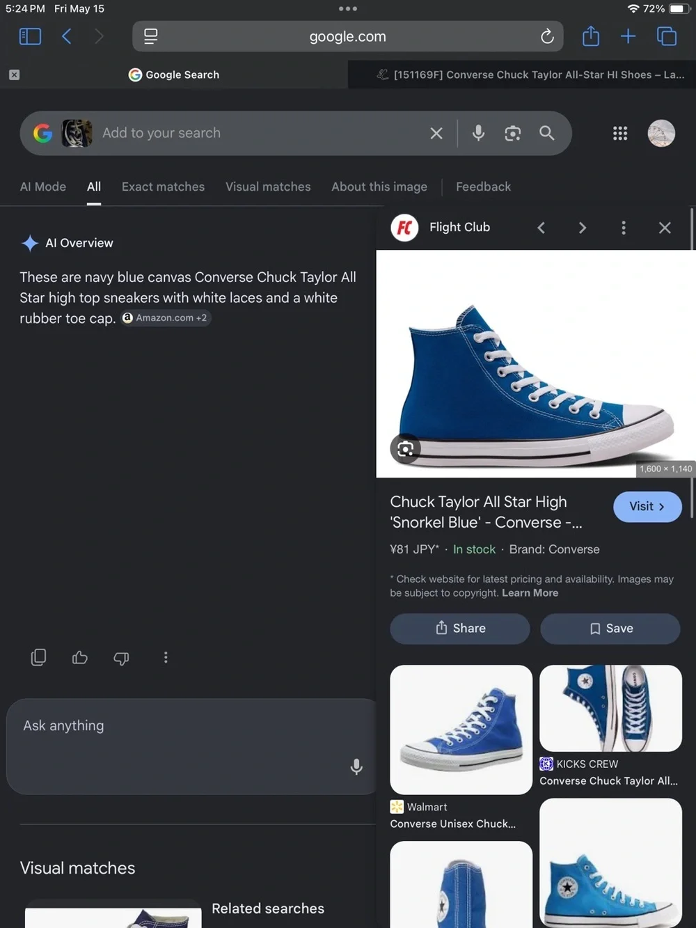 Converse High Top Sneakers in Snorkel Blue with White Accents